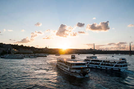 Ferries on sunset in Istanbulの写真素材