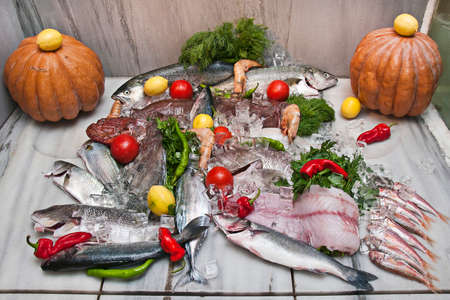 Fresh fish on iceの写真素材