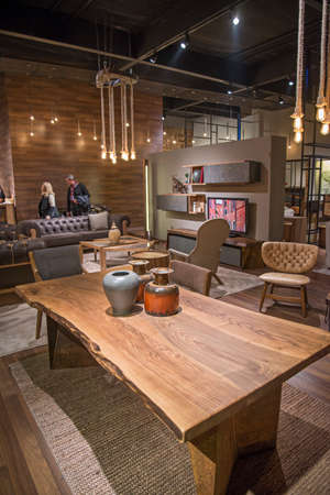 Bedroom and living room furniture at istanbul furniture fair in istanbul, Turkeyのeditorial素材