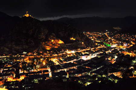 Night view of the city from a high point in Amasyaの写真素材