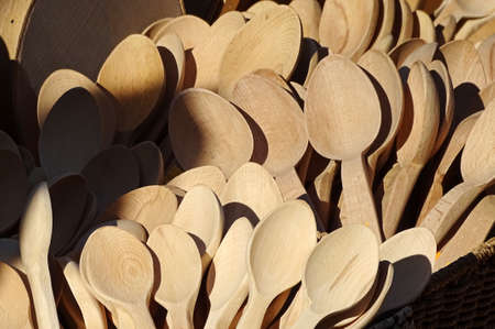 Wooden spoons as one of the wooden kitchen utensilsの写真素材