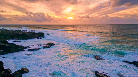 Beautiful sunset at the beach on the island of Sri Lanka.のeditorial素材