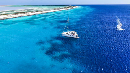 Aerial view of luxury yacht in the turquoise waters of the Indian Oceanのeditorial素材