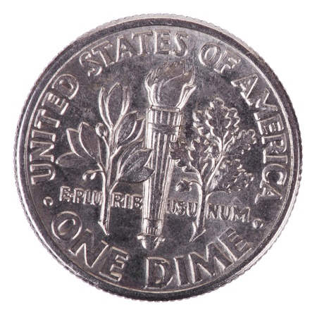 The reverse side of a USA 10 cents (Dime) coin