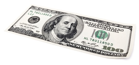 A single 100 US$ money note, isolated on white background.
