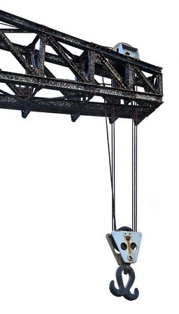 PArt of a vintage run-down crane isolated on white backgroundの写真素材