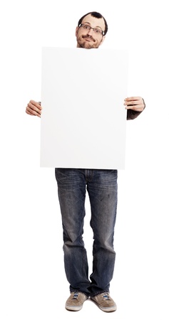 Isolated Man Holding Signの写真素材