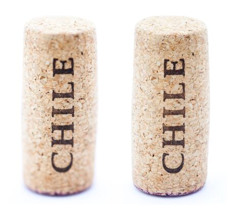 A red wine stained wine cork with 'Chile' written on it, isolated on white background, in vertical position with the writing pointing upwards.
Two types of depth of field - shallow and deep.の写真素材