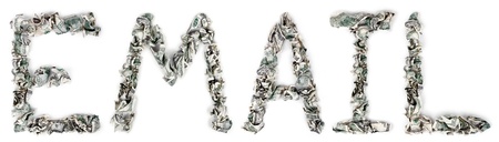 The word 'Email', made out of crimped 100$ bills.Isolated on white background.の写真素材