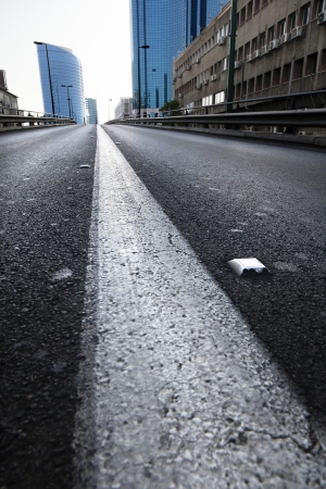 Wide & low angle diminishing perspective of an urban bridge empty of traffic.の写真素材