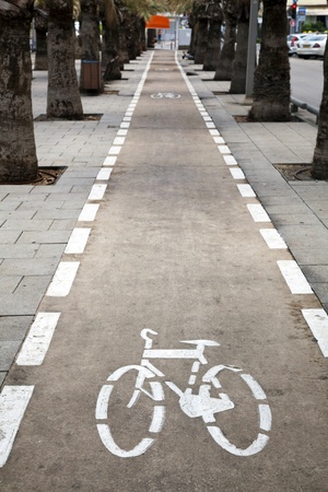 Bicycle lane in Nordau Avenue, Tel-Aviv, Israel.の写真素材