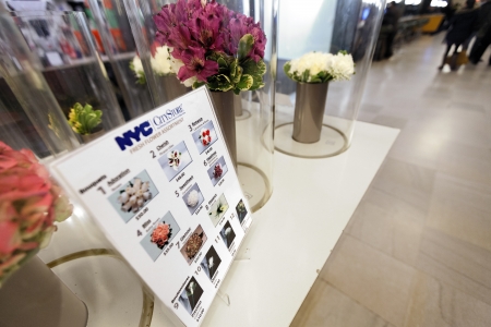 New-York, USA - November 7th, 2012: Diminishing wide angle view of the flower bouquets presented for sale at the Marriage Bureau's public reception corridor. The office is located at the City Clerk's building at 141 Worth street, Chinatown, Manhattan,のeditorial素材