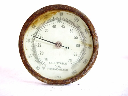 Old adjustable dial thermometer on white background