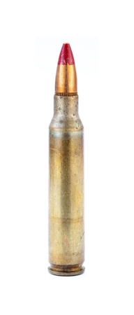 An isolated 5.56 assault rifle tracer cartridge (for M-16 assault rifle for example).