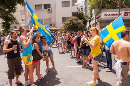 Tel-Aviv, Israel - June 7, 2013: People partying at the annual gay parade in the streets of Tel-Aviv.のeditorial素材