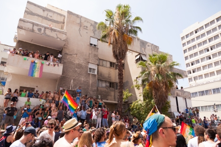 Tel-Aviv, Israel - June 7, 2013: People partying at the annual gay parade in the streets of Tel-Aviv.のeditorial素材