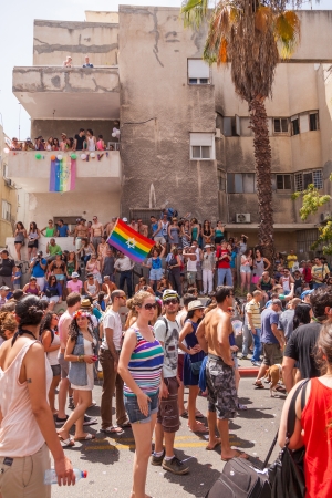 Tel-Aviv, Israel - June 7, 2013: People partying at the annual gay parade in the streets of Tel-Aviv.のeditorial素材