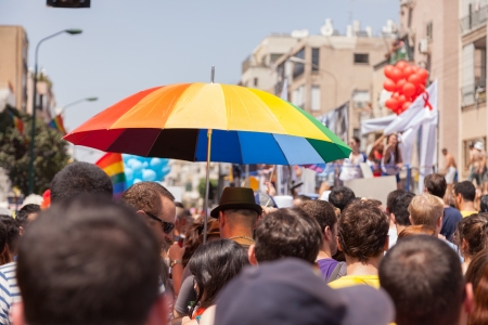 Tel-Aviv, Israel - June 7, 2013: People partying at the annual gay parade in the streets of Tel-Aviv.のeditorial素材