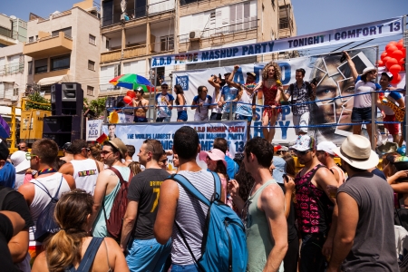 Tel-Aviv, Israel - June 7, 2013: People partying at the annual gay parade in the streets of Tel-Aviv.のeditorial素材
