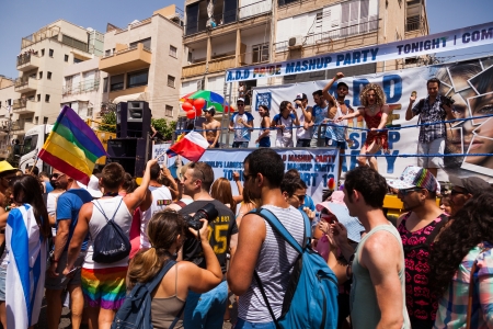 Tel-Aviv, Israel - June 7, 2013: People partying at the annual gay parade in the streets of Tel-Aviv.のeditorial素材