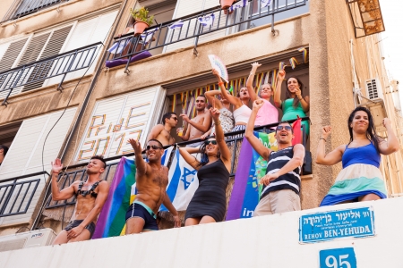 Tel-Aviv, Israel - June 7, 2013: People partying at the annual gay parade in the streets of Tel-Aviv.のeditorial素材