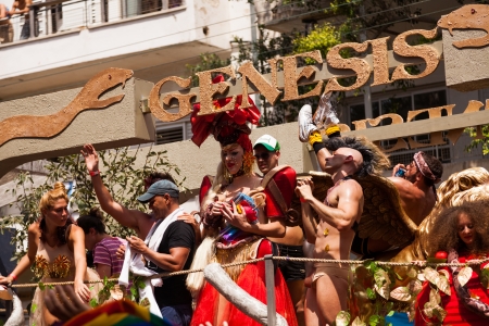 Tel-Aviv, Israel - June 7, 2013: People partying at the annual gay parade in the streets of Tel-Aviv.のeditorial素材