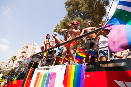 Tel-Aviv, Israel - June 7, 2013: People partying at the annual gay parade in the streets of Tel-Aviv.のeditorial素材