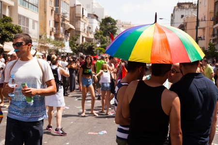Tel-Aviv, Israel - June 7, 2013: People partying at the annual gay parade in the streets of Tel-Aviv.のeditorial素材