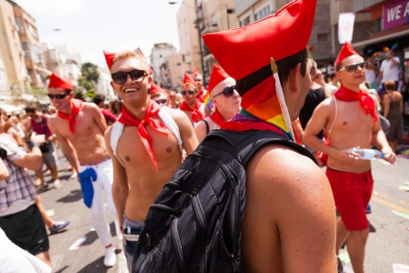 Tel-Aviv, Israel - June 7, 2013: People partying at the annual gay parade in the streets of Tel-Aviv.のeditorial素材