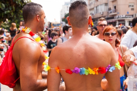 Tel-Aviv, Israel - June 7, 2013: People partying at the annual gay parade in the streets of Tel-Aviv.のeditorial素材
