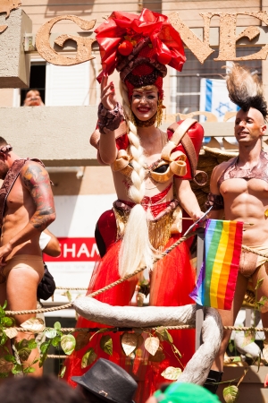 Tel-Aviv, Israel - June 7, 2013: People partying at the annual gay parade in the streets of Tel-Aviv.のeditorial素材