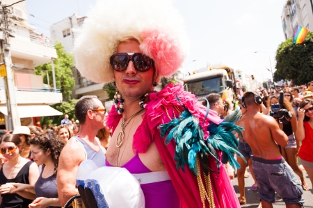 Tel-Aviv, Israel - June 7, 2013: People partying at the annual gay parade in the streets of Tel-Aviv.のeditorial素材