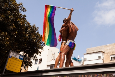 Tel-Aviv, Israel - June 7, 2013: People partying at the annual gay parade in the streets of Tel-Aviv.のeditorial素材