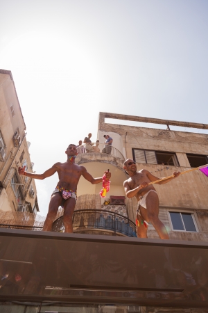 Tel-Aviv, Israel - June 7, 2013: People partying at the annual gay parade in the streets of Tel-Aviv.のeditorial素材