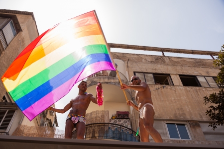 Tel-Aviv, Israel - June 7, 2013: People partying at the annual gay parade in the streets of Tel-Aviv.のeditorial素材