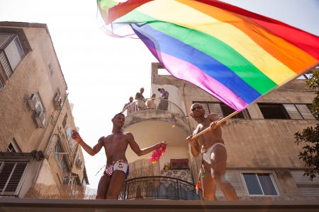 Tel-Aviv, Israel - June 7, 2013: People partying at the annual gay parade in the streets of Tel-Aviv.のeditorial素材