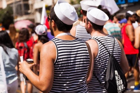 Tel-Aviv, Israel - June 7, 2013: People partying at the annual gay parade in the streets of Tel-Aviv.のeditorial素材