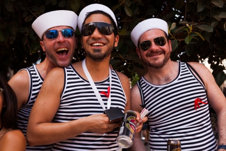 Tel-Aviv, Israel - June 7, 2013: People partying at the annual gay parade in the streets of Tel-Aviv.のeditorial素材