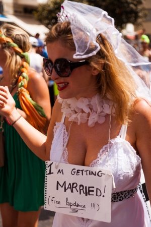 Tel-Aviv, Israel - June 7, 2013: People partying at the annual gay parade in the streets of Tel-Aviv.のeditorial素材