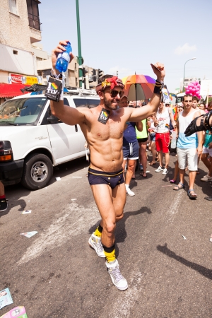 Tel-Aviv, Israel - June 7, 2013: People partying at the annual gay parade in the streets of Tel-Aviv.のeditorial素材