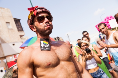 Tel-Aviv, Israel - June 7, 2013: People partying at the annual gay parade in the streets of Tel-Aviv.のeditorial素材