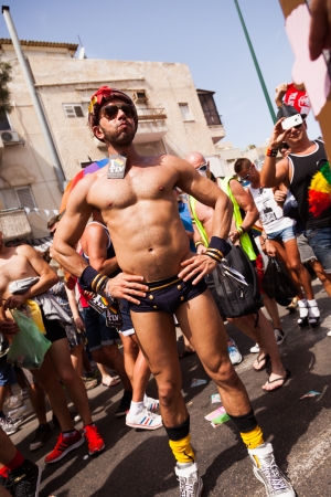 Tel-Aviv, Israel - June 7, 2013: People partying at the annual gay parade in the streets of Tel-Aviv.のeditorial素材