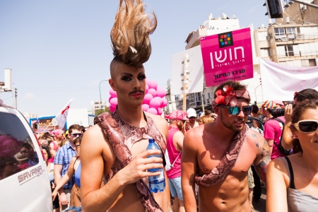Tel-Aviv, Israel - June 7, 2013: People partying at the annual gay parade in the streets of Tel-Aviv.のeditorial素材