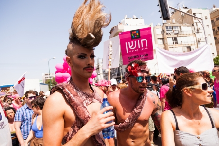 Tel-Aviv, Israel - June 7, 2013: People partying at the annual gay parade in the streets of Tel-Aviv.のeditorial素材