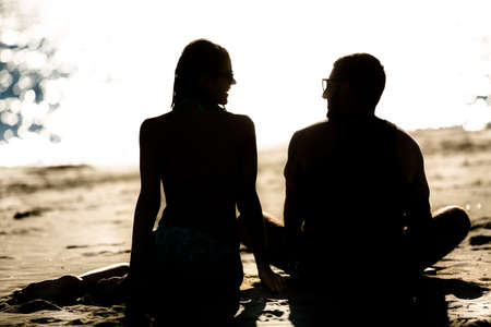 couple at beach silhoutteの写真素材