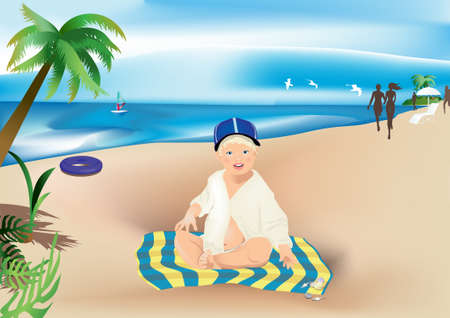 Child on the beach ,Vector illustrationのイラスト素材