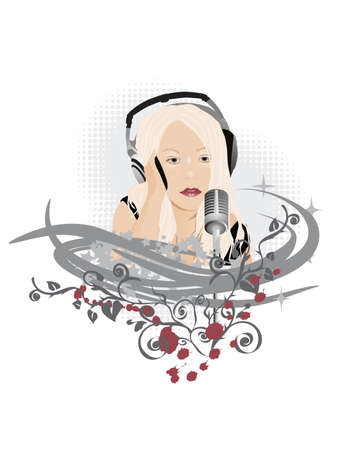 Singing Girl with a microphone, vector illustrationのイラスト素材