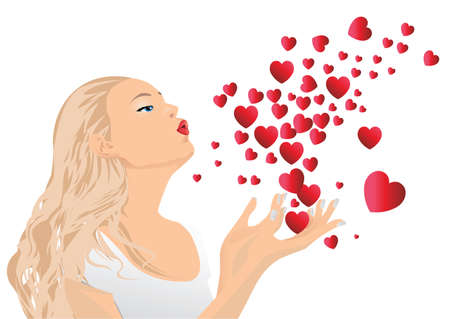 Girl blowing kisses.Vector illustration.The file can be scaled to any size.のイラスト素材
