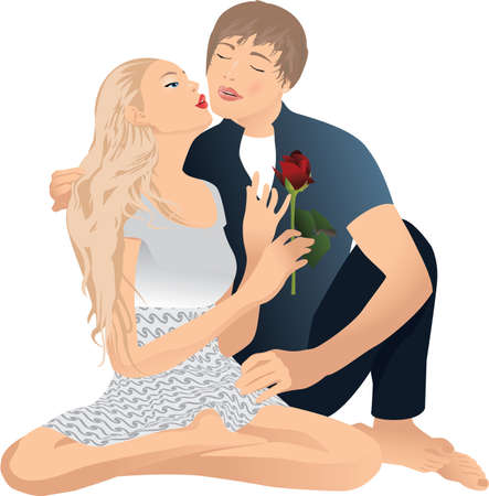 Love kiss teenagers, guy and girl.  illustrationのイラスト素材
