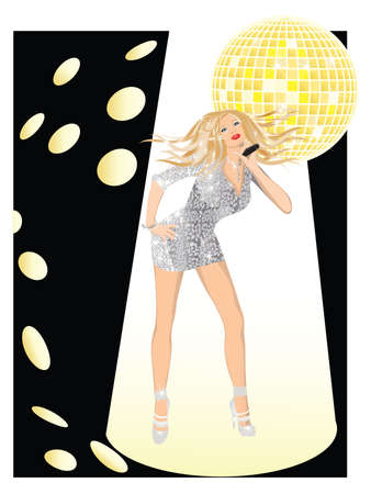 Singing Girl with a microphone,  illustrationのイラスト素材